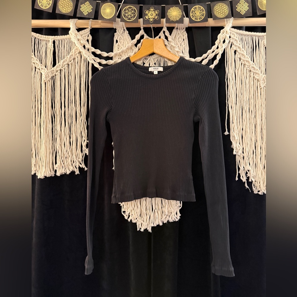 Agolde Black Ribbed Long Sleeve Top